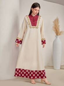 Al Najma 女士花卉刺繡立領阿拉伯長裙 - 彩色 - 查看 4