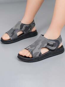 1對夏季中空設計可愛有趣的寶寶時尚涼鞋,開放式腳趾 - 灰色 - 查看 1