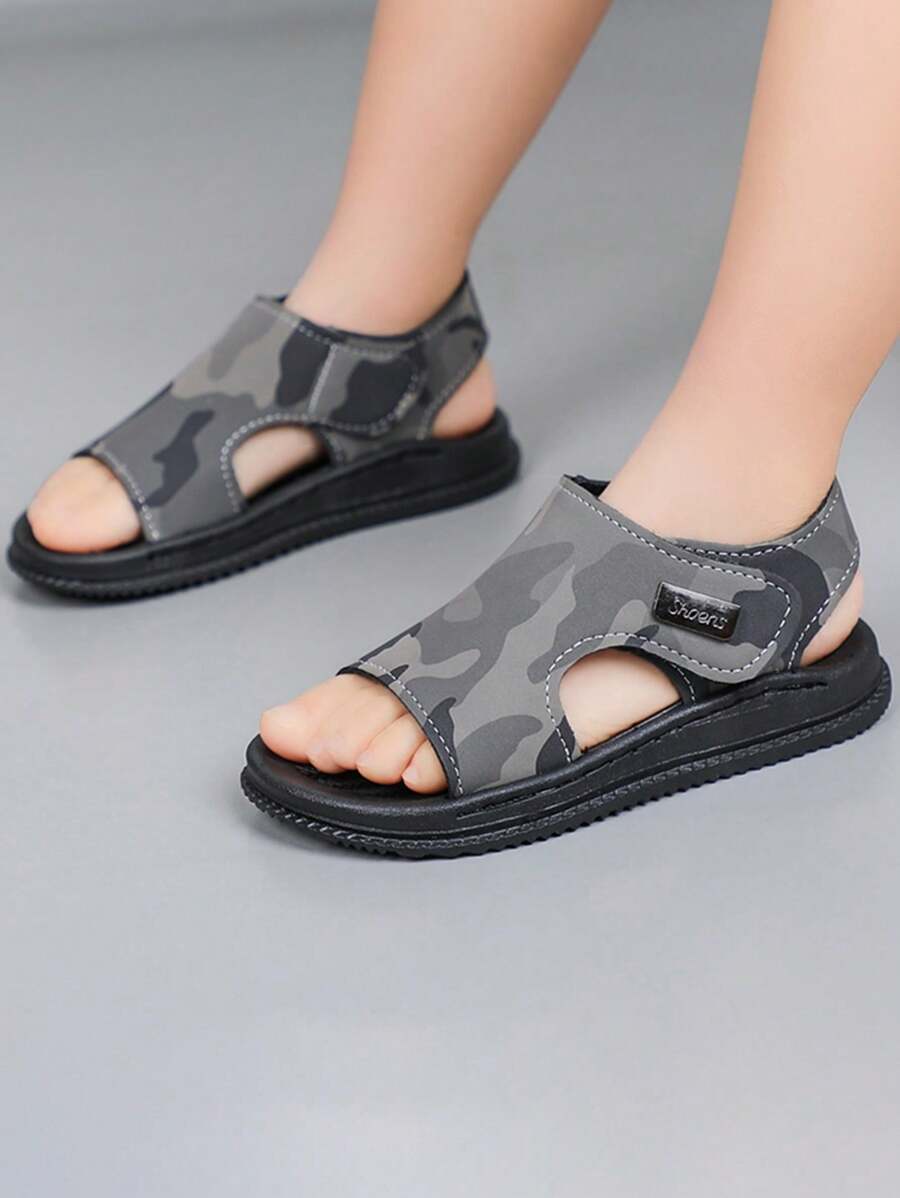 1對夏季中空設計可愛有趣的寶寶時尚涼鞋,開放式腳趾 - 灰色 - 查看 1