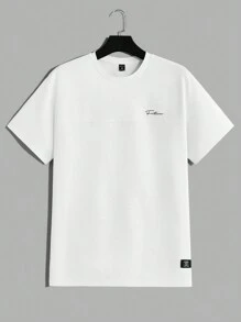 EASEVO 男士加大码针织字母印花短袖T恤，夏季 - 白色 - 查看 6