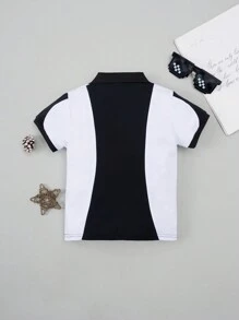 Camisa polo de manga curta com acabamento contrastante para meninos, casual de verão