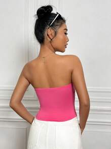 SHEIN EZwear Women's Casual Tube Top Crop Tank Top, Fitted For Summer Vacation - Hot Pink - View 2