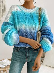 SHEIN LUNE 女士渐变灯笼袖针织套头衫秋冬毛衣 - 彩色 - 查看 7