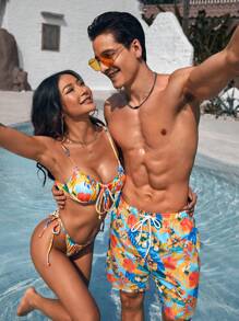 Manfinity Shorts De Playa Para Hombre Con Estampado De Plantas Y Flores