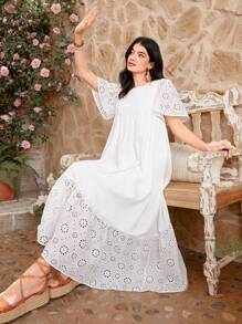 Seusyu Vestido De Muñeca Con Mangas De Mariposa Y Bordado Para Mujer - Blanco - Ver 4