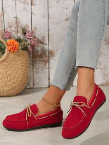 新款時尚女士紅色休閒戶外腰帶懶人鞋扁底韓版純色懶人鞋度假四季鞋 - 紅色 - 查看 2