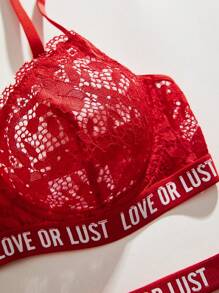 Lowkey Lull Ensemble De Lingerie Sexy Soutien-gorge Et String En Dentelle À Motif Lettre