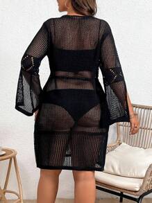 SHEIN Clasi Kích thước lớn Của phụ nữ Xu hướng: Cắt giảm Tách tay áo Đầm Áo len - màu đen - Xem 2