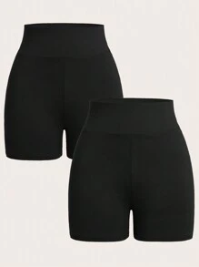 SHEIN EZwear 女款短褲打底褲 - 黑色 - 查看 7