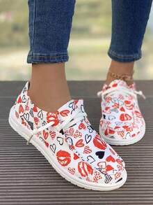 Autumn New Arrival Women's Casual Sports Shoes With Christmas Print & Strap & Round Toe, Lightweight And Fashionable Canvas Sneakers - Red - View 6