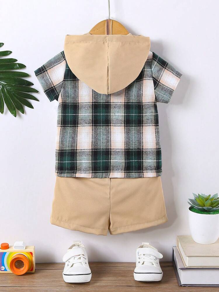 Baby Boys' Plaid Patchwork Short Sleeve Button Down Shirt + Shorts Set