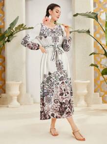 Seusyu Vestido De Manga De Farol Impreso Para Mujer - Multicolor - Ver 5