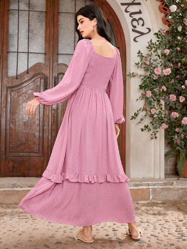 Women'S Lantern Sleeve Ruffle Edge Wrap Dress