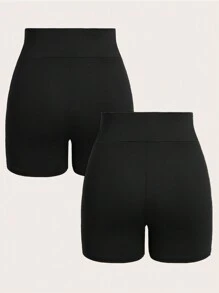 SHEIN EZwear 女款短褲打底褲 - 黑色 - 查看 2