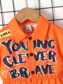 Đứa bé trai Phong cách đường phố trái cam Viết tháu Ngắn tay Áo sơ mi Và Bộ - trái cam - Xem 4