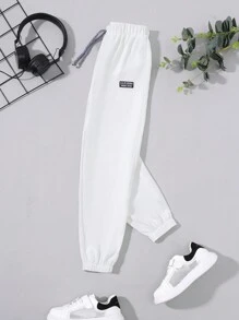 SHEIN Tween Boy 3pcs Letter Patched Detail Drawstring Waist Pants - Khaki - View 8