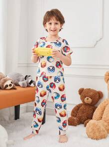Young Boys' Simple Colorful Robot/Head/Elephant Printed Short Sleeve T-Shirt And Long Pants Pajamas - Multicolor - View 4