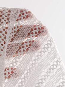 DAZY Women's Hollow Out Knitted Cropped T-Shirt Sheer - White - View 8