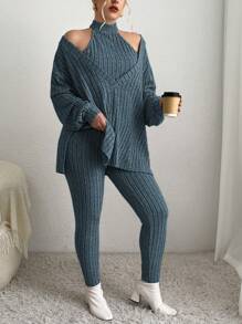 SHEIN Essnce 大尺碼純色針織2入組套裝 - 水鴨藍 - 查看 1