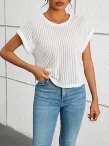 SHEIN Essnce Của phụ nữ Mùa hè giản dị tay cánh Textured Trắng Áo thun - trắng - Xem 5