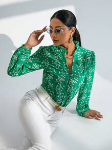 GENKIRA Random Embroidered Long Sleeve Shirt Fall Cloth For Women - Green - View 4