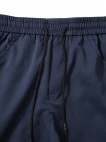 Manfinity Homme Quần Cargo cạp rút có túi cho nam, dáng dài, màu trơn, khối màu, đi chơi, mùa thu - Màu xanh hải quân - Xem 5