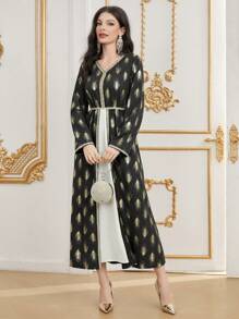 Al Najma Women's V-Neck Long Sleeve Dress Fall Cloth For Women - Multicolor - View 5