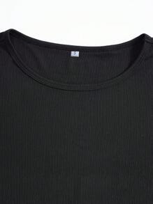 SHEIN 女式圆领长袖上衣和紧身裤两件套 - 黑色 - 查看 8