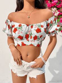 Soleia 女款花卉印花露肩短襯衫