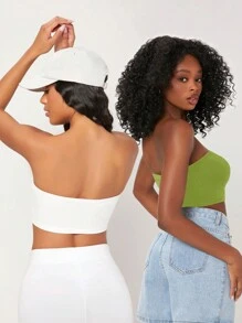 SHEIN BASICS Top Corto De 2 Piezas Y Blusa Sin Tirantes Para Mujer - Verde Lima - Ver 2