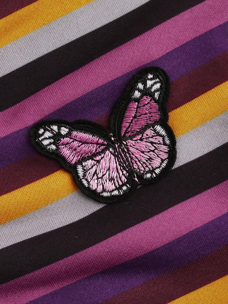 Women's Plus Size Striped Trim Butterfly Patch Sweatshirt