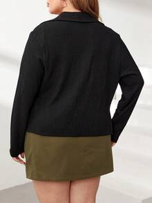 SHEIN Essnce Của phụ nữ Kích thước lớn Đen Kết cấu Chất vải Tay áo dài Áo thun Với Gấp đôi Kết thúc mở Dây kéo - màu đen - Xem 2