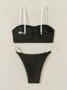 SHEIN Swim 女士拼色比基尼套装带边狂欢节夏季 - 黑與白 - 查看 6