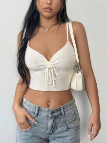 SHEIN Unity 女款針織背心上衣,前綁帶款式 - 白色 - 查看 6