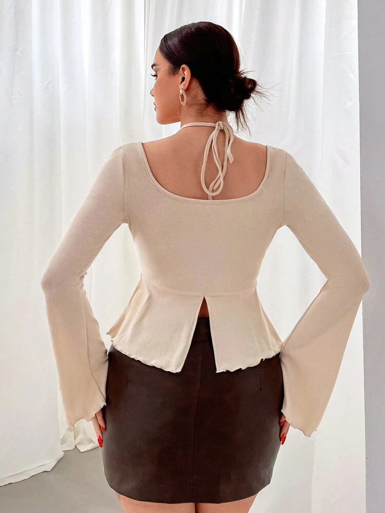 Women's Crisscross Drawstring Halter Neck Tie T-Shirt