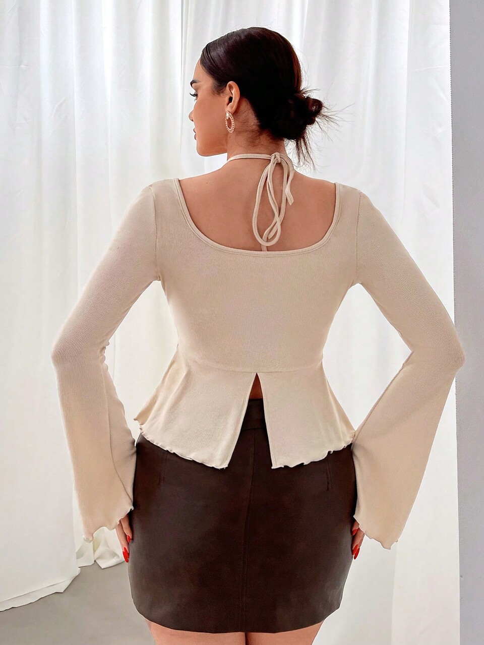Women's Crisscross Drawstring Halter Neck Tie T-Shirt