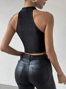 SHEIN Privé Women'S Shiny Tank Top For Summer With Textured Fabric