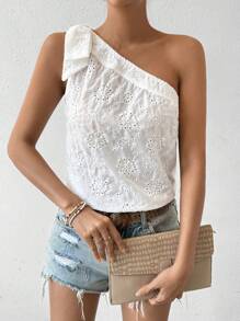 Breezaya 單肩無袖隨機條眼刺繡上衣