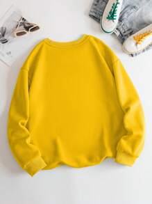 INAWLY 加大码字母印花抓绒卫衣，毕业季、返校季、教师节套头衫，秋冬季 - 黃色 - 查看 2