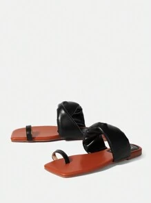 SheIn SXY Women'S Stylish & Comfortable Flat Sandals - Black - View 3