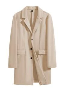 Manfinity Mode Men's Single-Breasted Solid Color Overcoat - Apricot - View 4