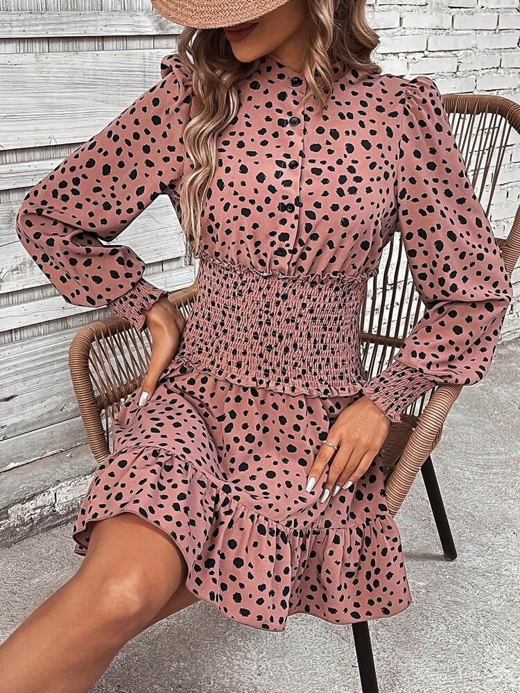 Women's Full Printed Wrap Shirred Dress