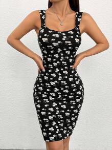 SHEIN PETITE Vestido Sem Mangas Com Estampa Floral - Multicolorido - Visão 4