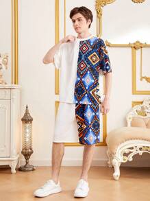SHEIN Teen Boy Rhombus & Digital Print Two Piece Set - Multicolor - View 2