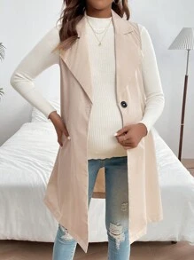 SHEIN Maternity Solid Color Lapel Collar Coat - Apricot - View 1