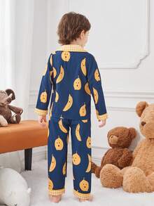 男孩卡通印花長袖長褲睡衣套組