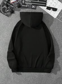 Manfinity Dauomo Men's Hooded Sweatshirt With Drawstring And Letter Print - Black - View 2