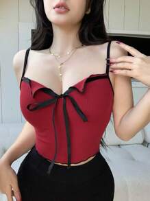 DAZY 拼色蝴蝶结吊带背心上衣外出上衣夏季背心