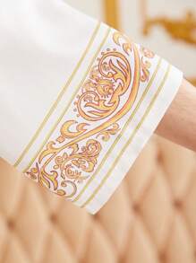 SHEIN 青少年男孩風格印花開襟衫和短褲套裝 - 白色 - 查看 5