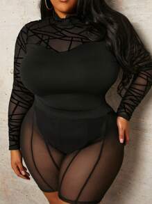 Slaydiva Plus Size Women's Mesh Shorts Leggings - Black - View 3